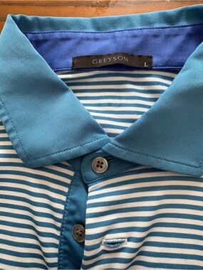 Greyson Teal & White Striped Polo